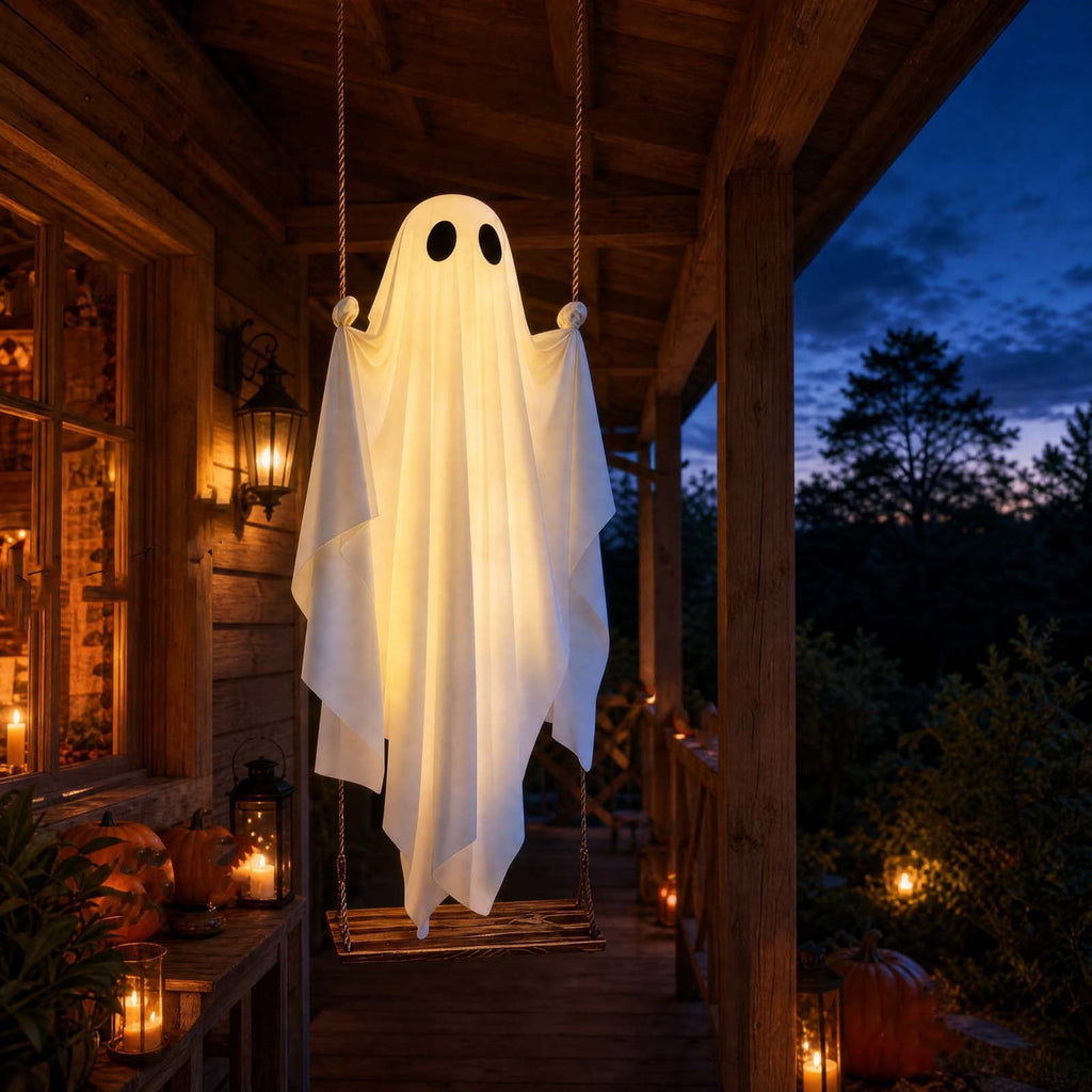 Spooksy™ Fabric Ghost Halloween Ornament, Swinging Solar Light Decor for Tree Yard Porch
