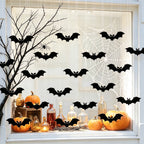 Spooksy™ Halloween Light Up Bats Decor Kit, Red Eye Bat Silhouette Hanging Ornaments With Mounting Accessories And Creepy Glow Effect, Halloween Party Decorations for Home Wall Door Window And Event Displays