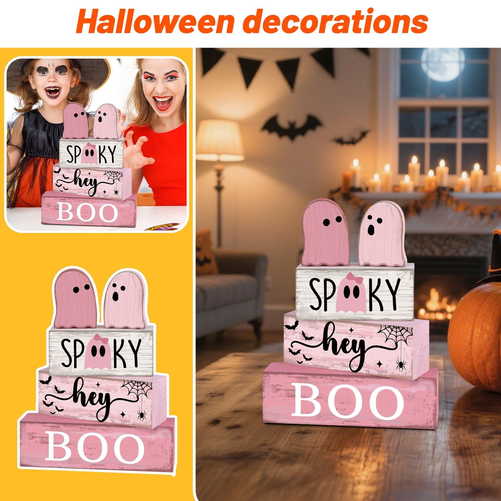 Spooksy™ 5 Pcs Halloween Haunted Ghostly Ornaments â?? Gentle Tones with Spooky Shadows, Halloween Decorations for Snack Tables, Dessert Stations & Halloween Party Setups â?? great for Halloween Parties