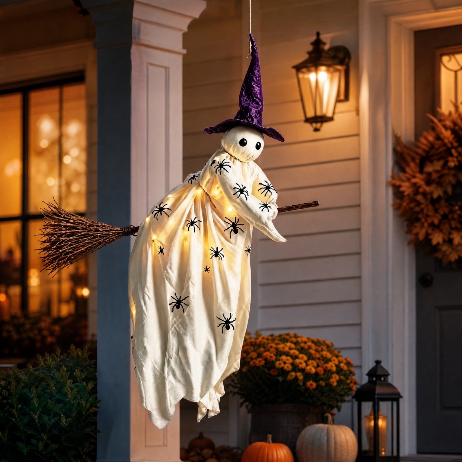 Spooksy™ Halloween Flying Ghost Decorations, Large Hanging Ghost Ornament with Weather Resistant Design and Swinging Effect, Spooky Outdoor Yard Decor for Porch Tree Garden Party House Decoration-A