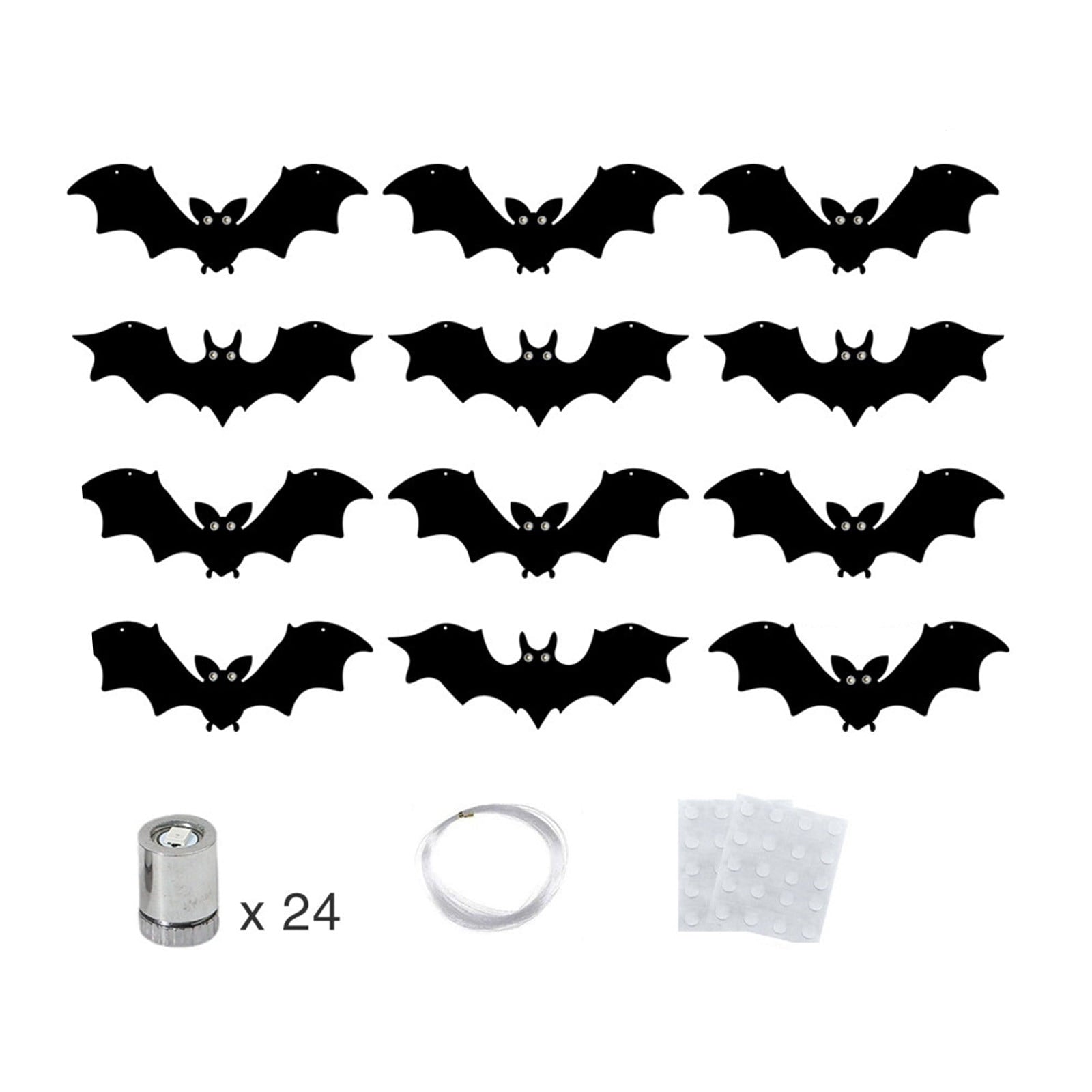 Spooksy™ Halloween Light Up Bats Decor Kit, Red Eye Bat Silhouette Hanging Ornaments With Mounting Accessories And Creepy Glow Effect, Halloween Party Decorations for Home Wall Door Window And Event Displays