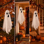 Spooksy™ OCCOA 3 Pack Hanging Ghost Decorations White Glitter Cloth Ghost Ornaments with Surprised Face for Halloween Indoor Outdoor Party Porch, White
