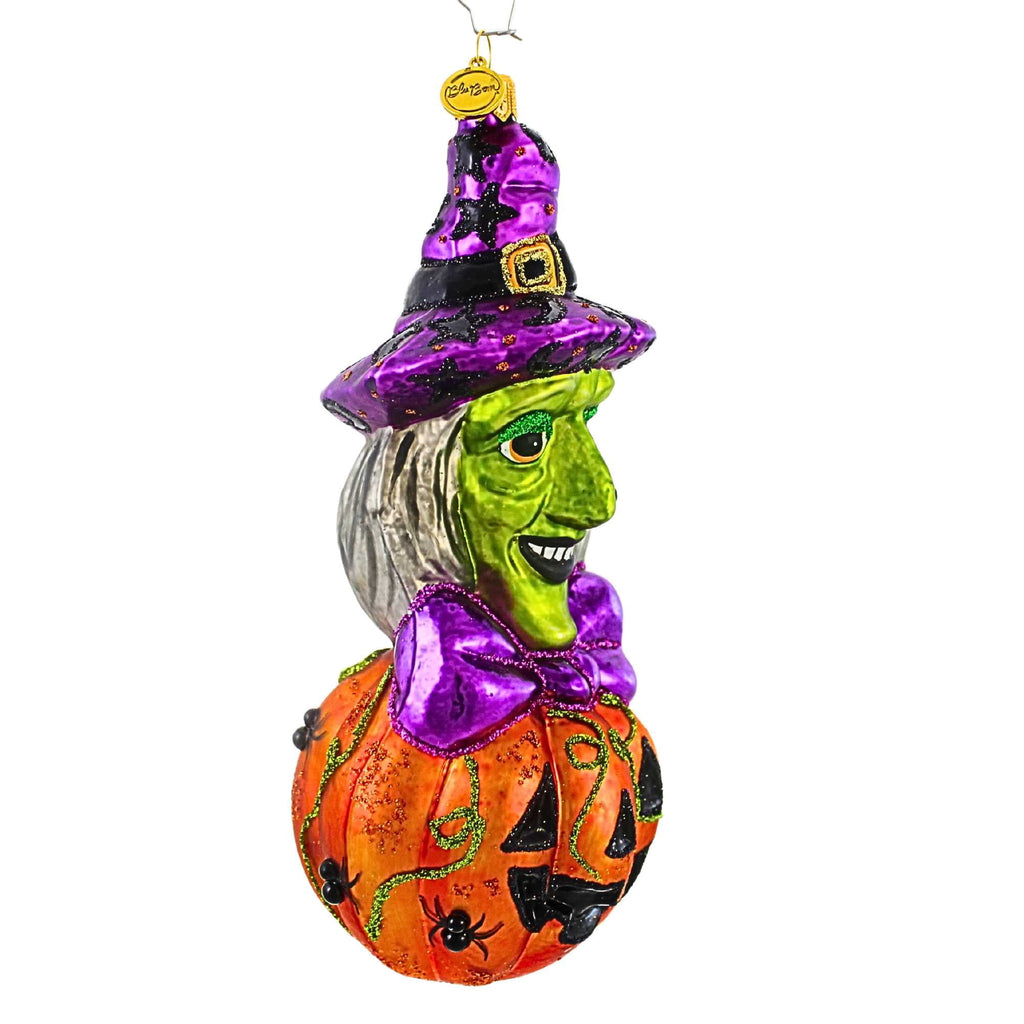 Spooksy™ Blu Bom Witch On A Pumpkin Glass Ornament Halloween Jol Wicked 2022115