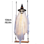 Spooksy™ Halloween Witch Hat Swinging Ghost Ornament, Flexible Anti Deform Structure Quick Mount Soft Cute Appearance, Fabric Ghost Pendant, Hanging Decor for Porch Indoor Holiday Party Space