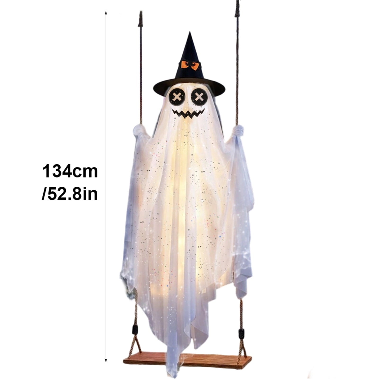 Spooksy™ Halloween Witch Hat Swinging Ghost Ornament, Flexible Anti Deform Structure Quick Mount Soft Cute Appearance, Fabric Ghost Pendant, Hanging Decor for Porch Indoor Holiday Party Space