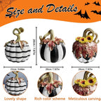Spooksy™ GIPQJK Resin Pumpkin Decoration Sculpture, Black White Striped Halloween Ornament with Gold Bow, Retro Garden Pole Prop for Party Home Decor, 1 Piece A