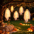 Spooksy™ Qwtwty Halloween Hanging Swinging Ghost Decor, Large Flying Ghost Halloween Ornaments with Witch Hat for Front Yard Patio Lawn Garden Party Decor