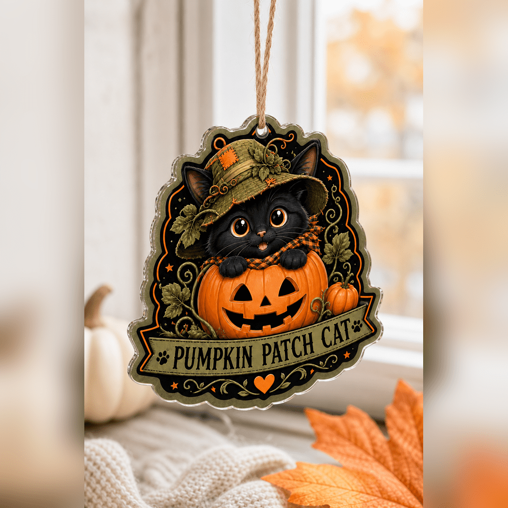 Spooksy™ Pumpkin Patch Cat Acrylic Halloween Hanging Ornament