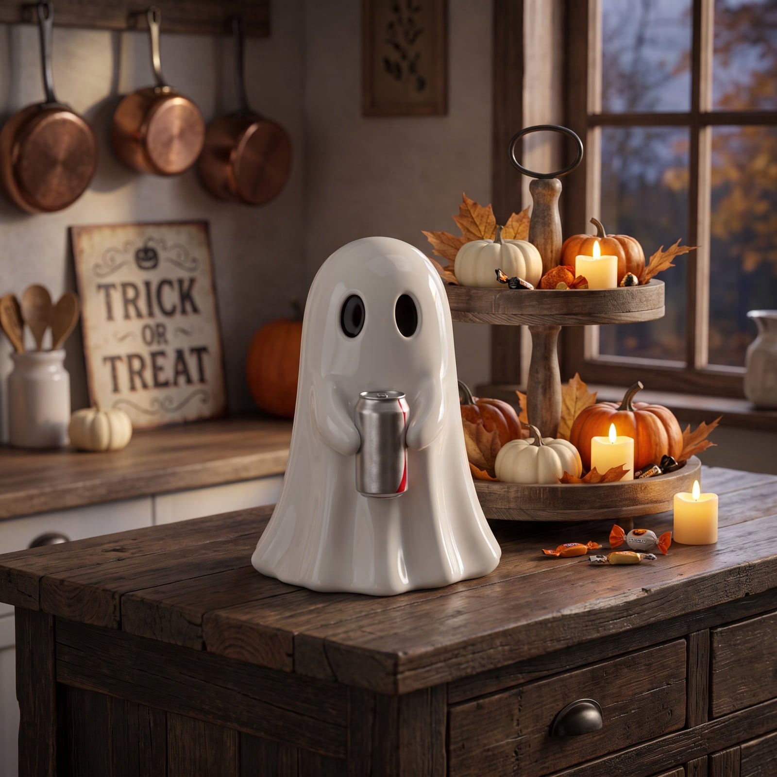 Spooksy™ Halloween Decor Cute Ghost Holding Soda Can Resin Figurine, Halloween Table Decor Spooky Ghost Desktop Ornament, Halloween Ornaments Funny Halloween Decorations for Indoor Home Party Shelf Display-A