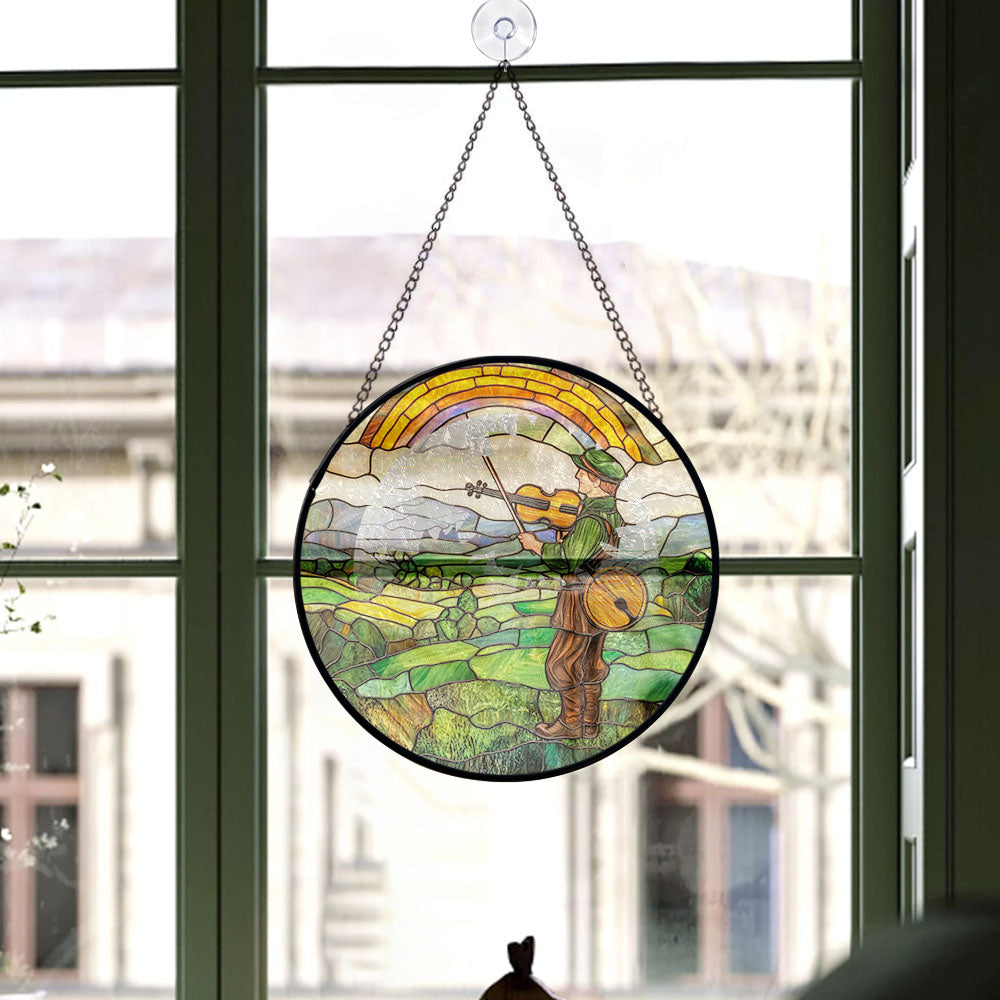 Spooksy™ Minimalist Christmas Gift - Harp Shamrocks Halloween Christmas Stained Glass Hanging Ornament - Holly & Pine Holiday Tree Decoration, Gift for Friends, Family, Mom & Dad