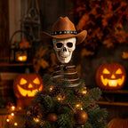 Spooksy™ Halloween Tree Topper, Skeleton Xmas Tree Topper, Halloween Skeleton Trees Decoration, Plastic Skull Ornament with Metal Spring Base, Spooky Holiday Home Party Decor