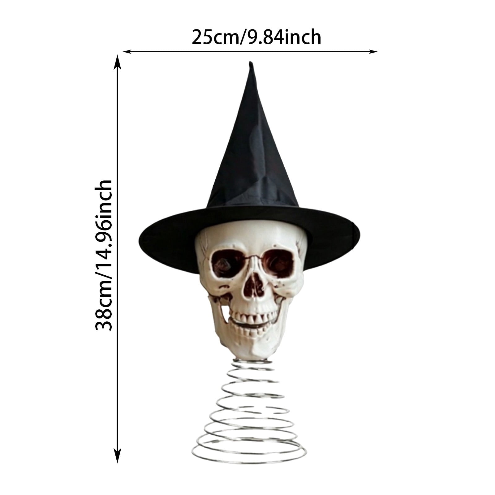 Spooksy™ 2 PCS Halloween Skull Ghost Miniature Tree Topper 9.84x 14.96 Inch, Spooky Skeleton Head with Witch Hat Ornament, Mini Christmas Tree Decor for Home Halloween Party DIY, Garden Lawn Party Decoration