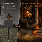 Spooksy™ Solar Lighted Pumpkin Scarecrow Sentinel, Handâ??Painted Metal Lightâ??Up Jackâ??oâ??Lantern Ornament, Solar Powered Yard Art, Spooky Decor for Halloween Party, Garden and Backyard