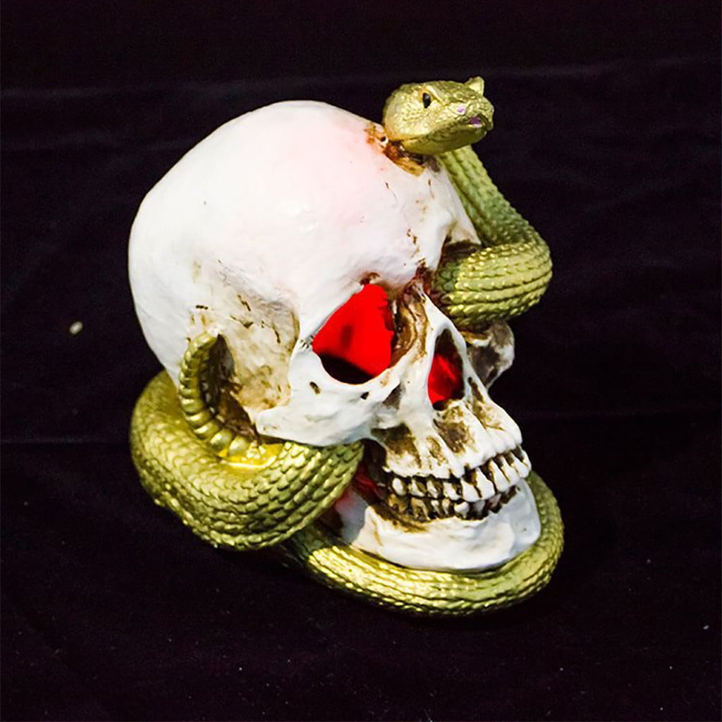 Spooksy™ FFENYAN Halloween Decorations Snake Skull Decoration Ornaments With Lights Crafts White
