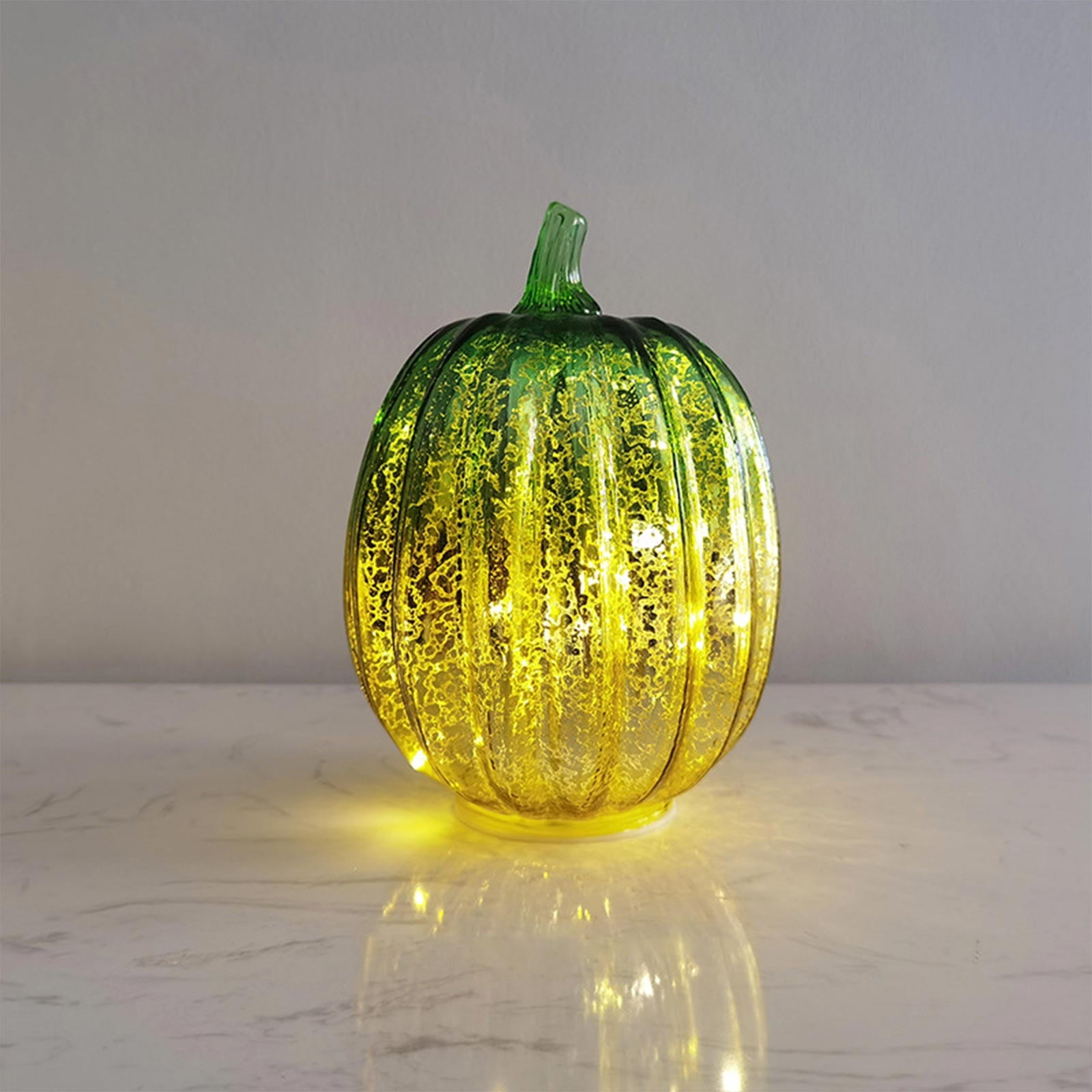 Spooksy™ FantasyFrolic Summerween Green Gradient Glass Pumpkin Lantern, LED Electronic Glowing Ornament for Halloween Party Home Decor B