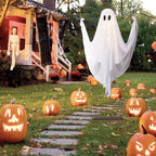 Spooksy™ LED Light Up White Cloth Ghost Swing Tree Hanging Decor, Spooky Flying Ghost On Wooden Swing Outdoor Yard Porch Ornament, Halloween Haunted House Party Tree Hanging Seasonal Atmosphere Decor Gift