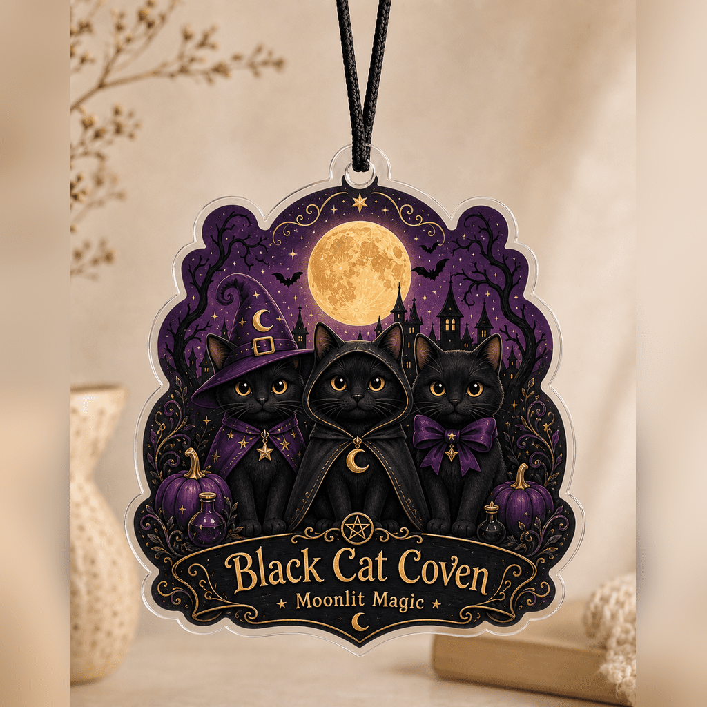Spooksy™ Black Cat Coven Acrylic Halloween Hanging Ornament