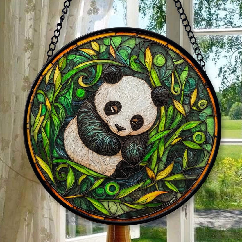 Spooksy™ Boho Panda Among Bamboo Stained Glass Suncatcher Stained Glass Window Hanging Home Decor Garden Halloween Christmas Wedding Housewarming Gifts, Stained Glass Ornament 2025,