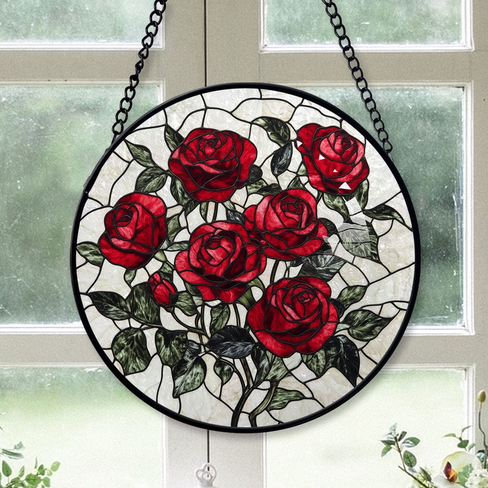 Spooksy™ Christmas Gift Box - Valentine Rose Halloween Christmas Stained Glass Hanging Ornament - Holly & Pine Holiday Tree Decoration, Gift for Friends, Family, Mom & Dad