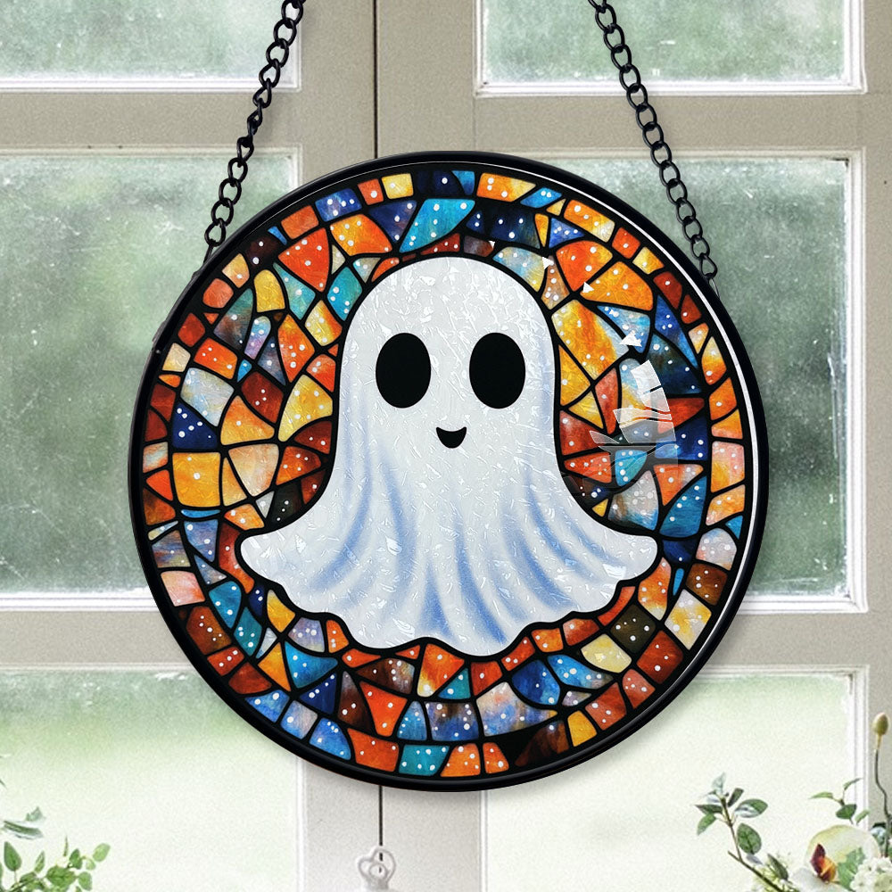 Spooksy™ Christmas Gift Bundle - Halloween Vampire Ghost Orange Blues Spooky Stained Glass Hanging Ornament - Merry & Bright Xmas Tree Decor, Holiday Gift for Family & Friends