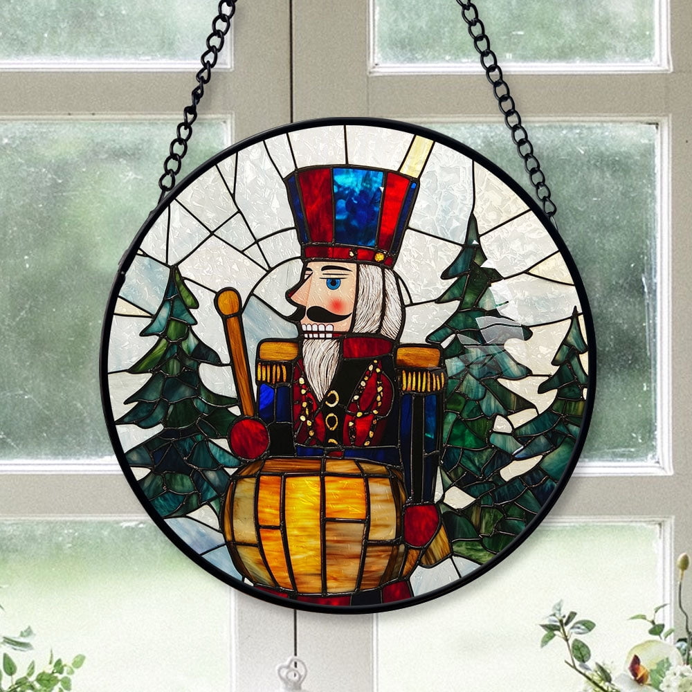 Spooksy™ Christmas Gift - Christmas Wooden Nutcracker Halloween Christmas Stained Glass Hanging Ornament - Evergreen Holiday Tree Decoration, Gift for Family & Friends