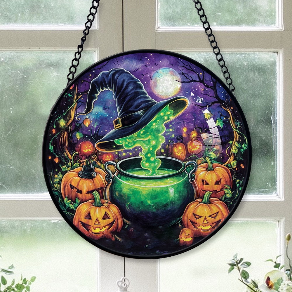 Spooksy™ Christmas Gift Idea - Halloween Pumpkin Gothic Halloween Spooky Stained Glass Hanging Ornament - Classic Christmas Tree Decoration, Holiday Gift for Dad, Mom, Friends, Family