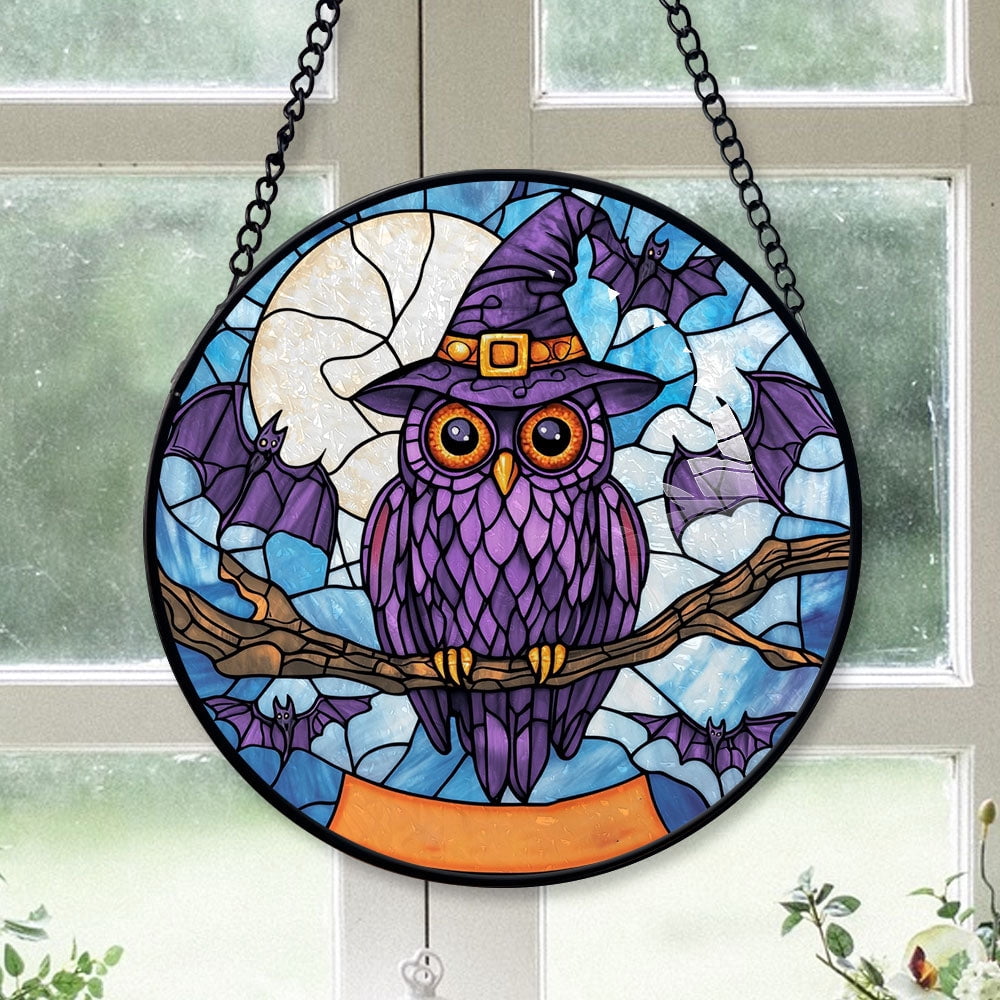 Spooksy™ Christmas Gift - Owl Halloween BirdationsBird Christmas Stained Glass Hanging Ornament - Glossy Round Holiday Tree Decoration, Xmas Gift for Dad, Mom, Family & Friends, Keepsake 2025