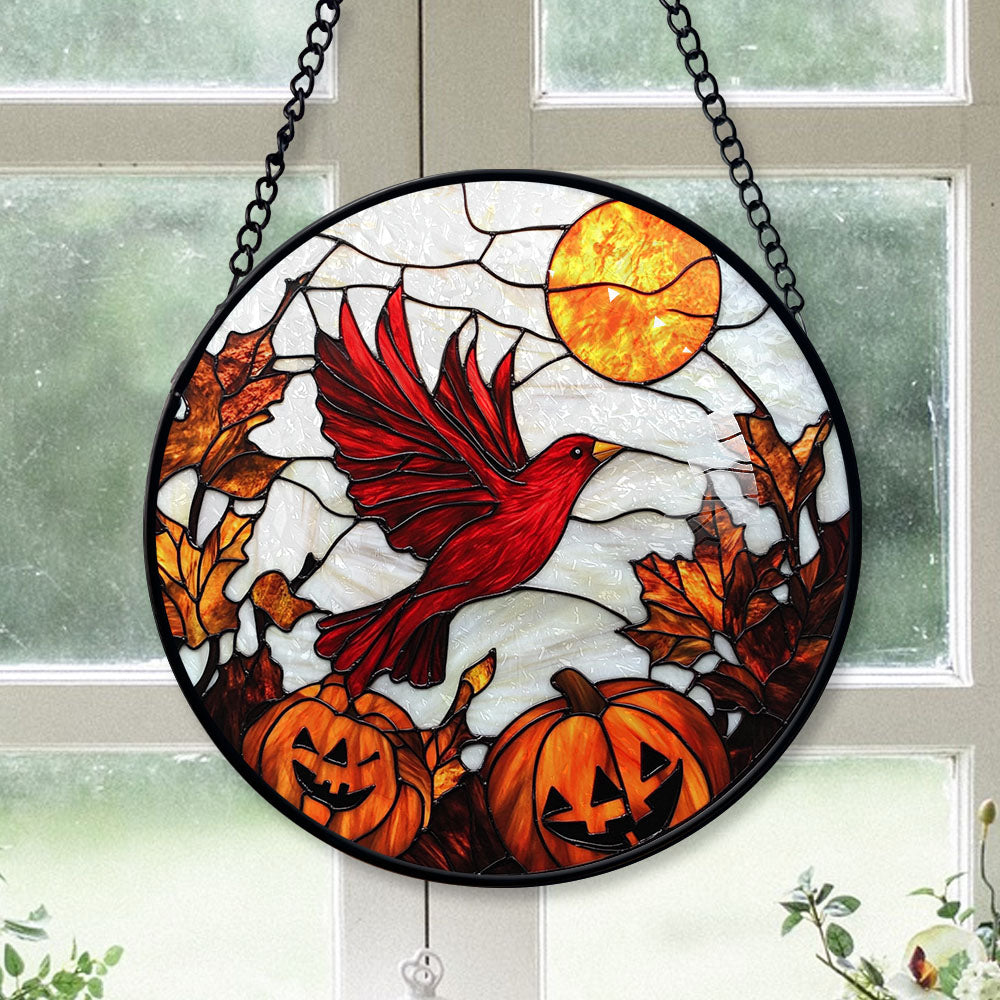 Spooksy™ Coworker Christmas Gift - Halloween Cardinal Stained Glass Hanging Ornament for Christmas - Sparkling Tree Decoration, Great Holiday Gift for Mom, Dad, Friends, Family