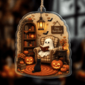 Spooksy™ Cozy Reading Ghost Book Lover Acrylic Halloween Hanging Ornament