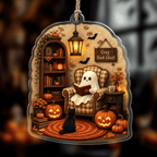 Spooksy™ Cozy Reading Ghost Book Lover Acrylic Halloween Hanging Ornament