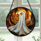 Spooksy™ Eco Friendly Christmas Gift - Halloween Evil Scary Ghosts Spooky Oranges Stained Glass Hanging Ornament - Silver & Gold Christmas Tree Decor, Holiday Gift for Family & Friends, Collectible 2025