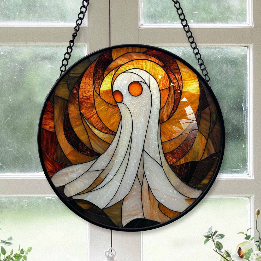 Spooksy™ Eco Friendly Christmas Gift - Halloween Evil Scary Ghosts Spooky Oranges Stained Glass Hanging Ornament - Silver & Gold Christmas Tree Decor, Holiday Gift for Family & Friends, Collectible 2025
