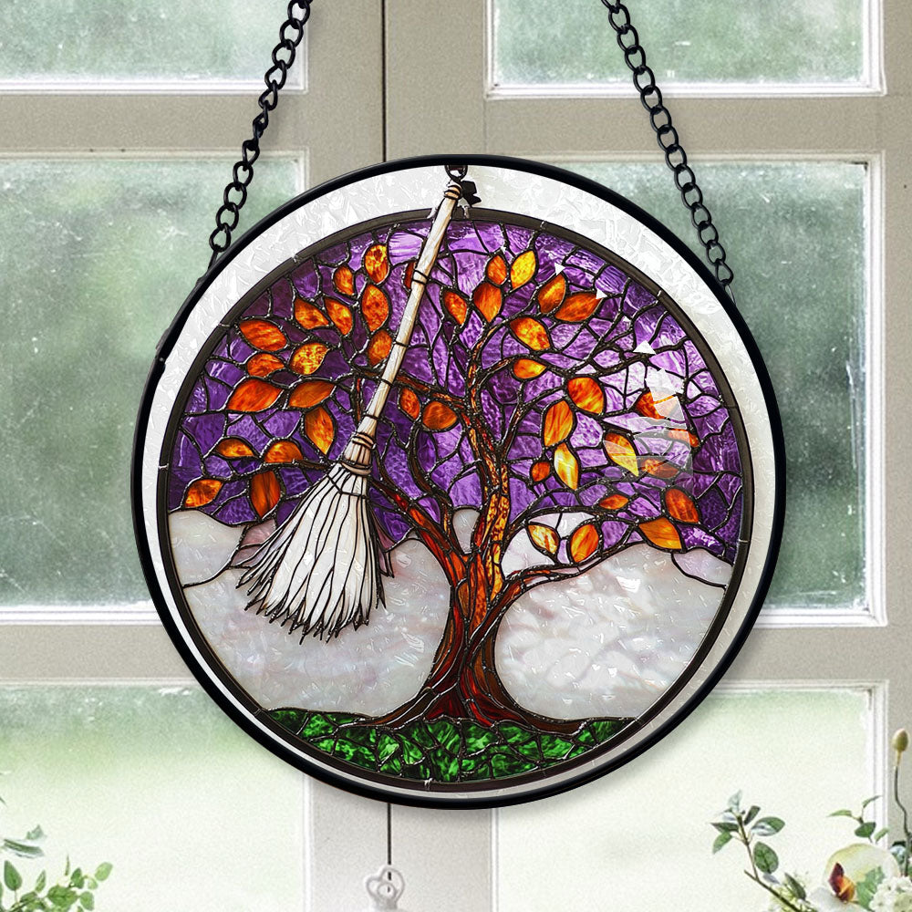 Spooksy™ Eco Friendly Christmas Gift - Halloween Witch Magic Spooky Purples Christmas Stained Glass Hanging Ornament - Snowflake-Inspired Holiday Tree Decoration, Gift for Family & Friends, 2025 Edition