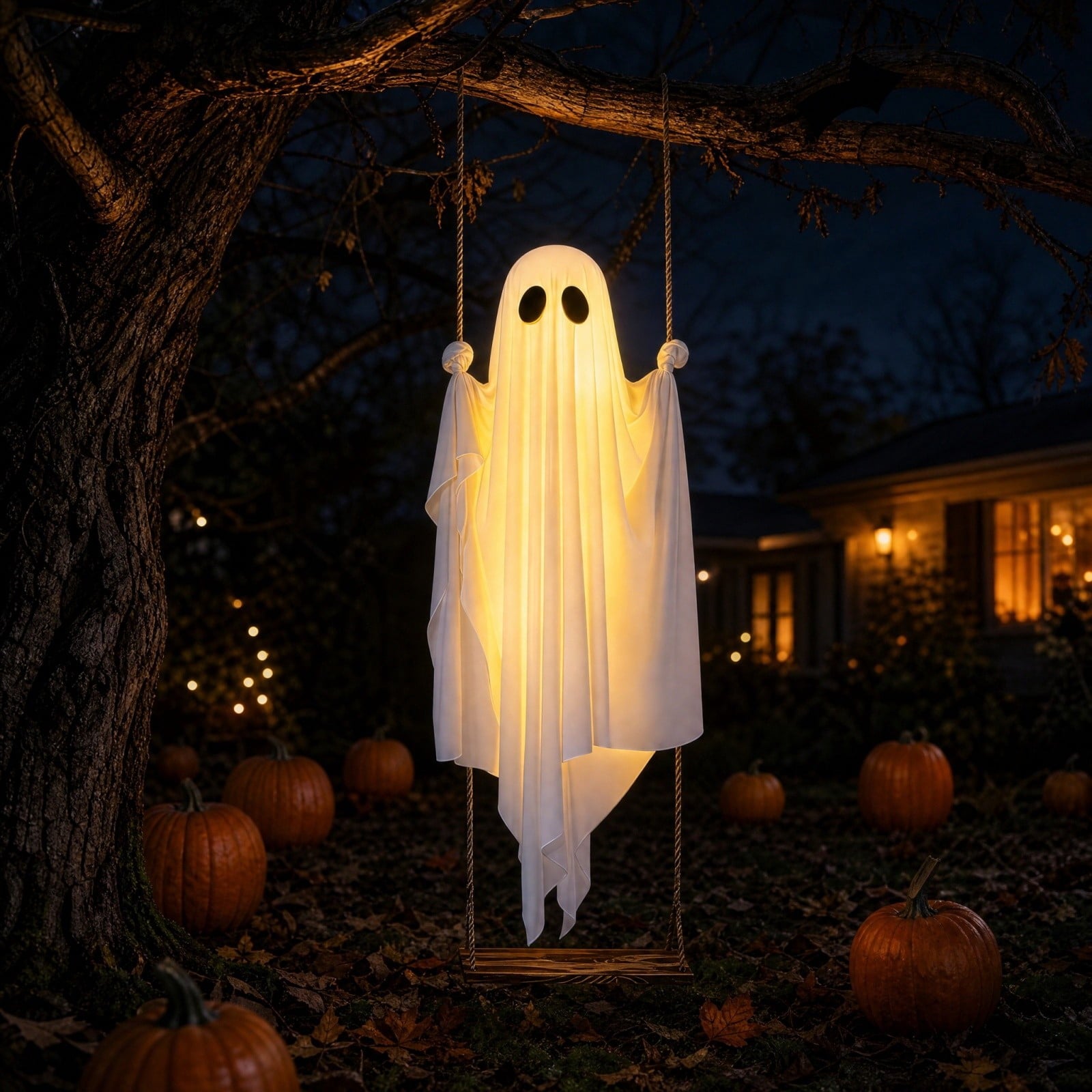 Spooksy™ Fabric Ghost Halloween Ornament, Swinging Solar Light Decor for Tree Yard Porch