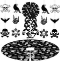 Spooksy™ Black Gothic Christmas Tree Decorations with Scary Skull Christmas Tree Skirt, Large Decorative Tree Topper Bow, 12Pcs Tree Hanging Ornaments for Winter Halloween Xmas Tree Decor