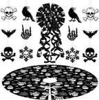 Spooksy™ Black Gothic Christmas Tree Decorations with Scary Skull Christmas Tree Skirt, Large Decorative Tree Topper Bow, 12Pcs Tree Hanging Ornaments for Winter Halloween Xmas Tree Decor
