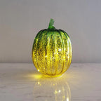 Spooksy™ FantasyFrolic Summerween Green Gradient Glass Pumpkin Lantern, LED Electronic Glowing Ornament for Halloween Party Home Decor B