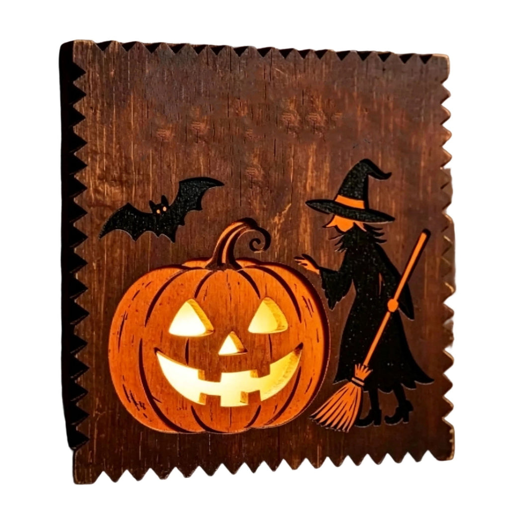 Spooksy™ FantasyFrolic Summerween Halloween Resin Pumpkin Hanging Ornament 3D Glowing Witch Bat Wall Decor Festive Home Party Atmosphere B