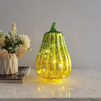 Spooksy™ FantasyFrolic Summerween Green Gradient Glass Pumpkin Lantern, LED Electronic Glowing Ornament for Halloween Party Home Decor B