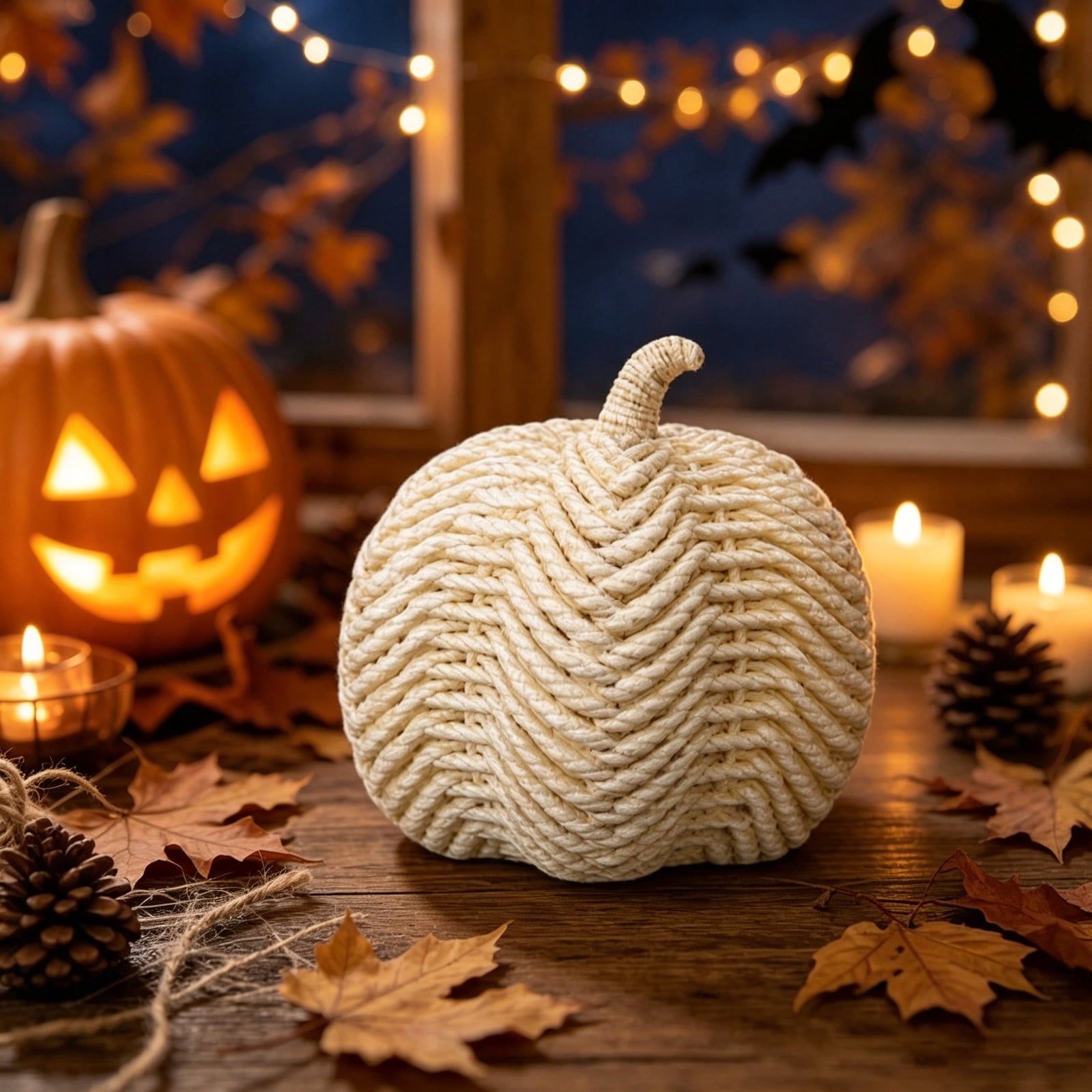 Spooksy™ Faux Rattan Pumpkin Decor, Beige Woven Halloween Ornaments for Fall Home Boho Farmhouse Table Centerpiece Mantel Shelf Porch Autumn Decoration Resin