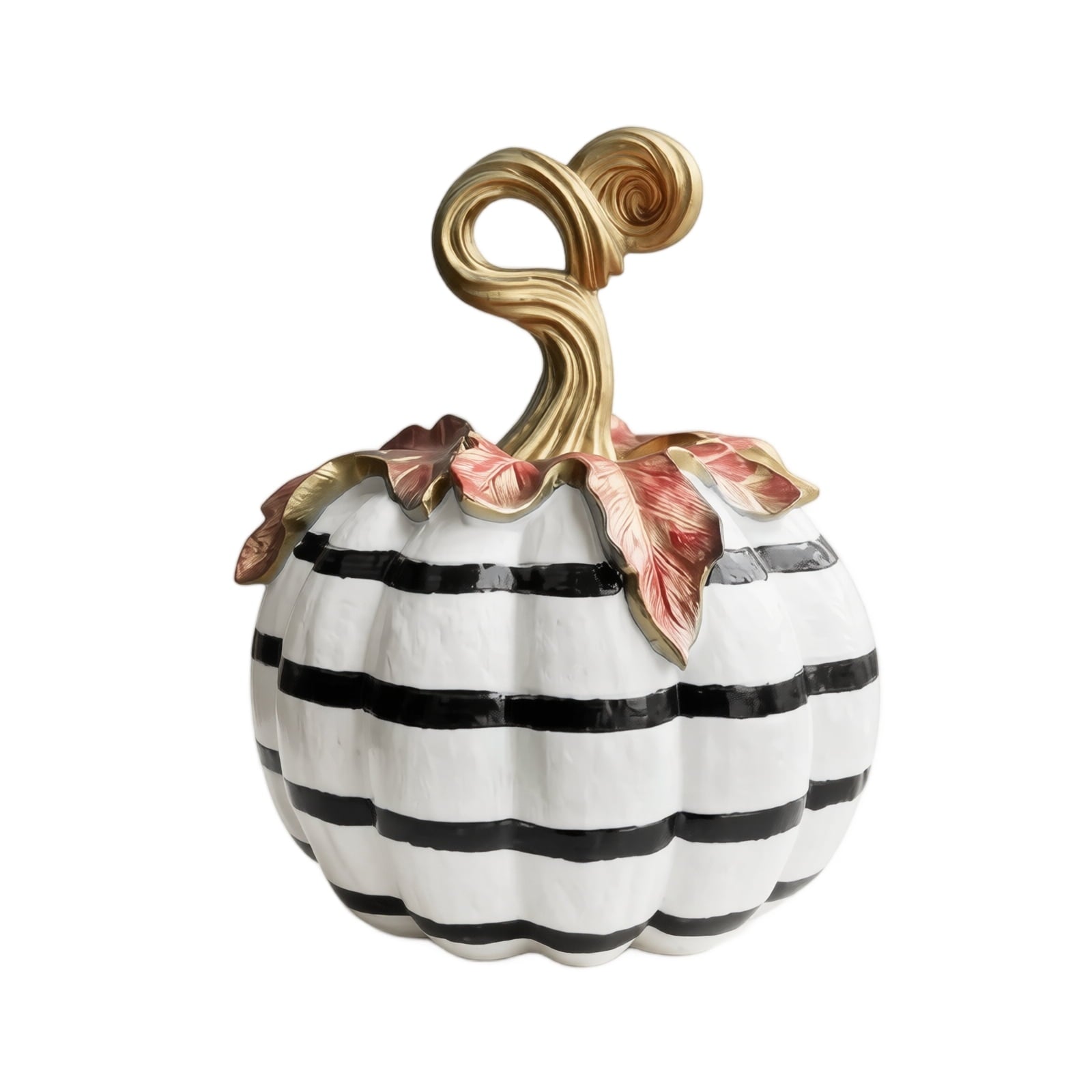 Spooksy™ GIPQJK Resin Pumpkin Decoration Sculpture, Black White Striped Halloween Ornament with Gold Bow, Retro Garden Pole Prop for Party Home Decor, 1 Piece A