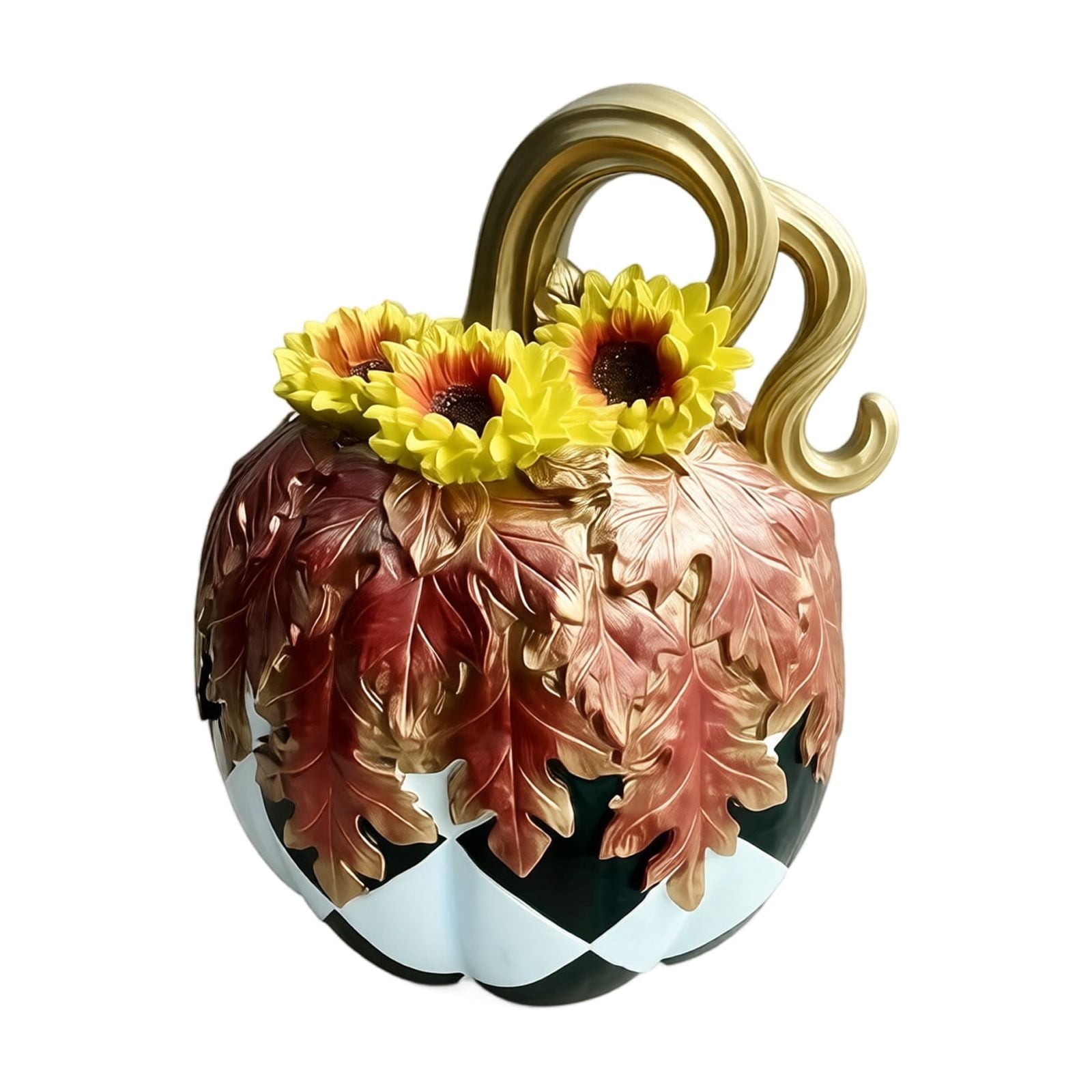 Spooksy™ GIPQJK Resin Pumpkin Decoration Sculpture, Black White Striped Halloween Ornament with Gold Bow, Retro Garden Pole Prop for Party Home Decor, 1 Piece A