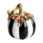 Spooksy™ GIPQJK Resin Pumpkin Decoration Sculpture, Black White Striped Halloween Ornament with Gold Bow, Retro Garden Pole Prop for Party Home Decor, 1 Piece A