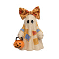 Spooksy™ GIPQJK Summerween Cute Ghost Resin Figure with Bow Tie Holding Pumpkin Statue, Creative Halloween Desktop Shelf Home Decor Ornament A