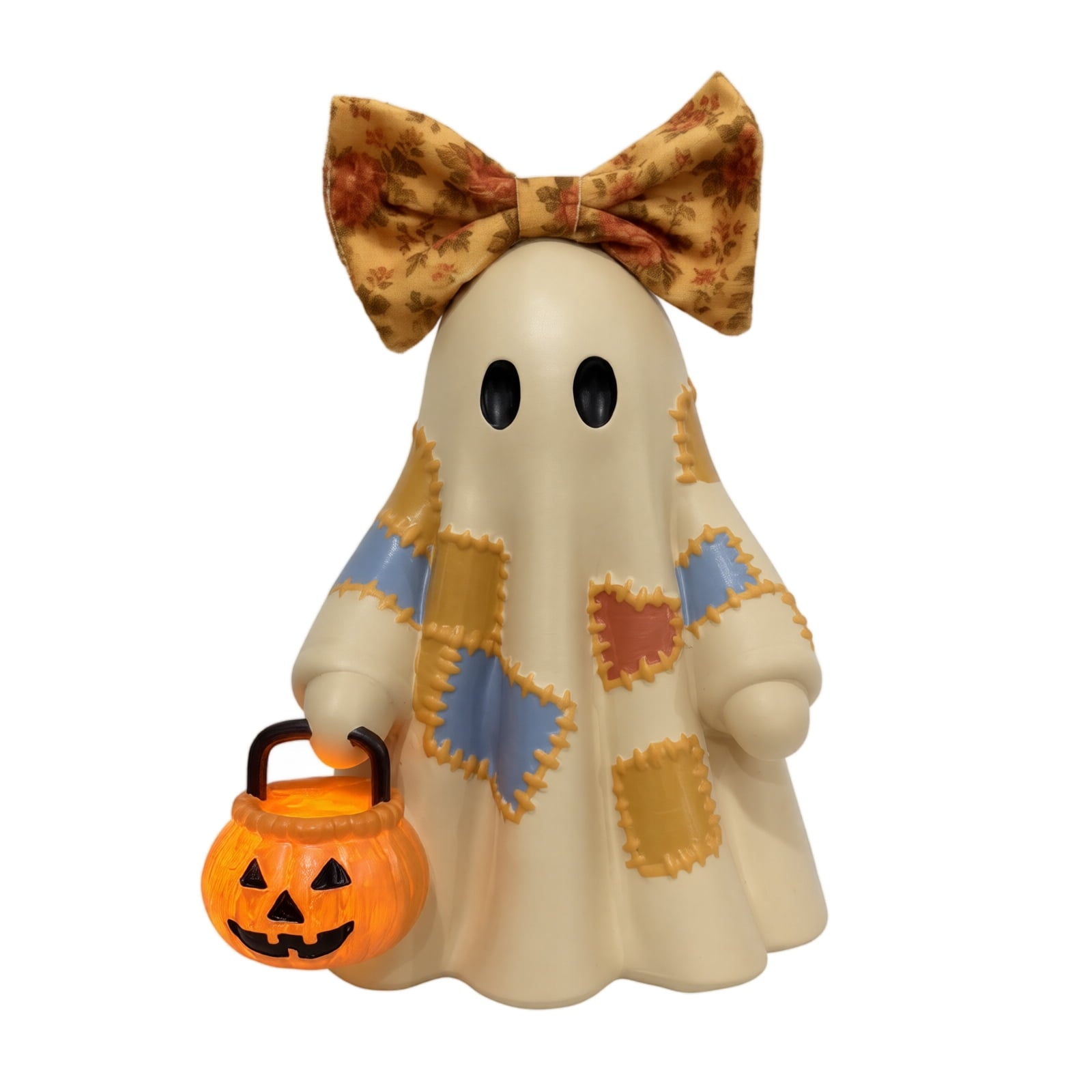 Spooksy™ GIPQJK Summerween Cute Ghost Resin Figure with Bow Tie Holding Pumpkin Statue, Creative Halloween Desktop Shelf Home Decor Ornament A