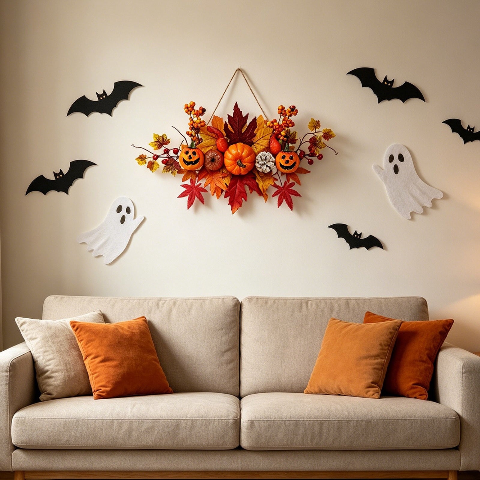 Spooksy™ Gaecuw Halloween Maple Leaf Pumpkin Hanging Decor Fall Festival Wall Ornament for Front Door Party Indoor Supplies