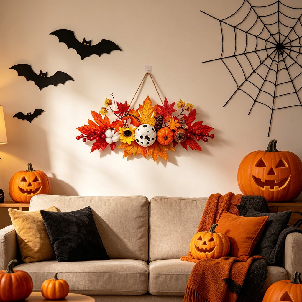 Spooksy™ Gaecuw Halloween Maple Leaf Pumpkin Hanging Ornament Fall Festival Wall Decor for Front Door Party Indoor Supplies