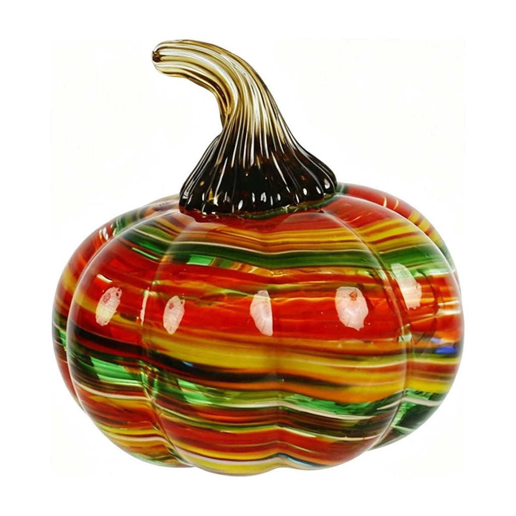Spooksy™ Glass Pumpkin Ornament, Swirl Art Glass Figurine Fall Thanksgiving Halloween Tabletop Home Decor, Stripe Pumpkin Statue Orange