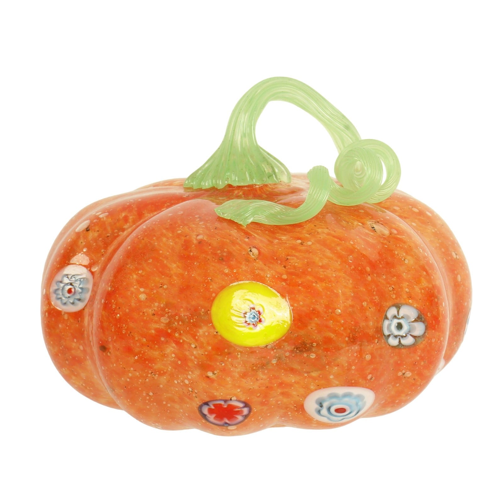 Spooksy™ Glass Pumpkin Ornament, Swirl Art Glass Figurine Fall Thanksgiving Halloween Tabletop Home Decor, Stripe Pumpkin Statue Orange