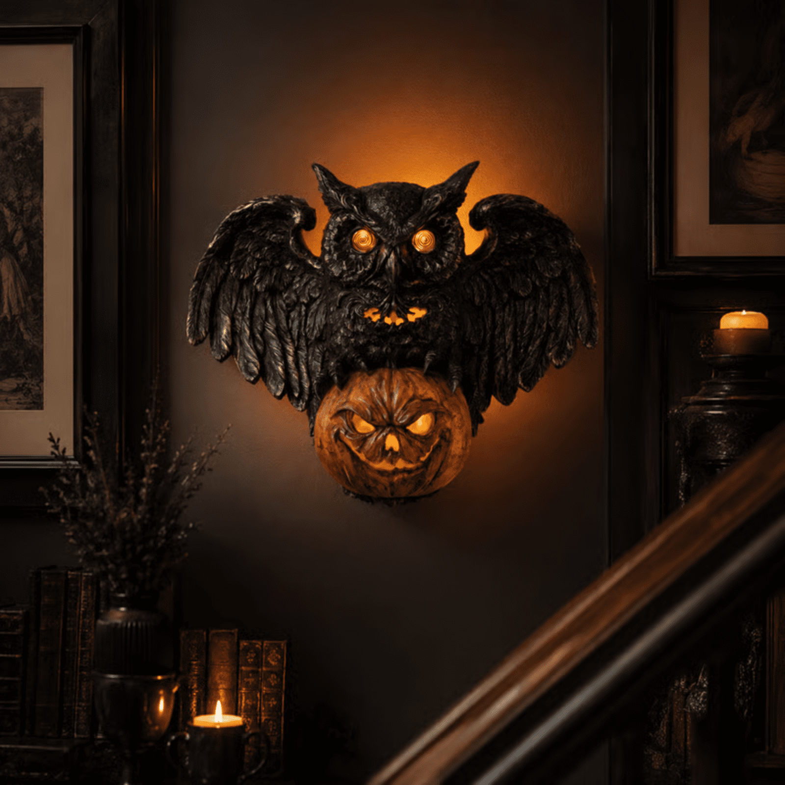 Spooksy™ Glowing Eyes & Pumpkin Face Resin Wall Decor, Halloween Decorations Indoor Dark Style Halloween Decor, Wall Mount Design Home Decor & Wall Decor for Living Room Halloween Ornament